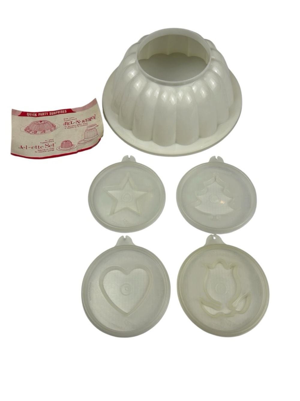 Vintage Tupperware JEL-N-SERVE Jello Mold 4 Design Inserts Lid Booklet